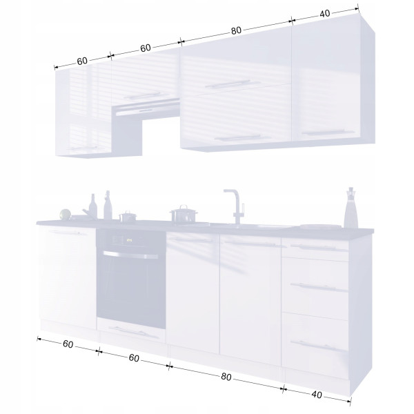 Zestaw mebli kuchennych kolor do wyboru 240 cm fronty MDF 2,4m Roxi