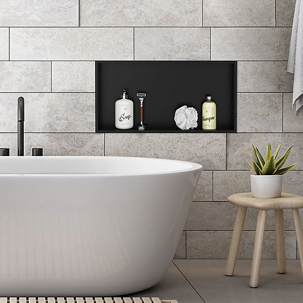 Niche murale de douche encastrée étagère noir en acier inoxydable 60x30x10 cm