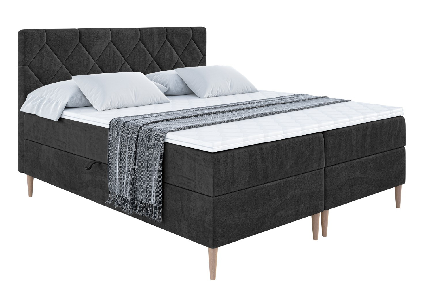 Łóżko kontynentalne z pojemnikiem, materacem i nóżkami CATOR-FD 120x200 cm