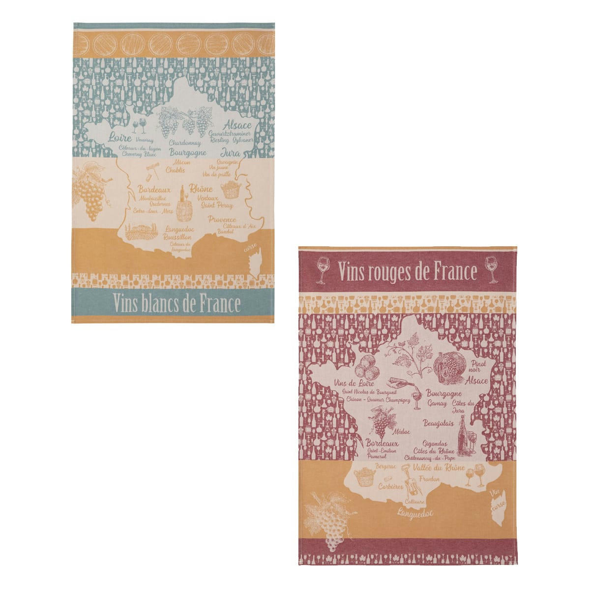 VINS - Lot de 2 torchons en coton multicolore 50x75