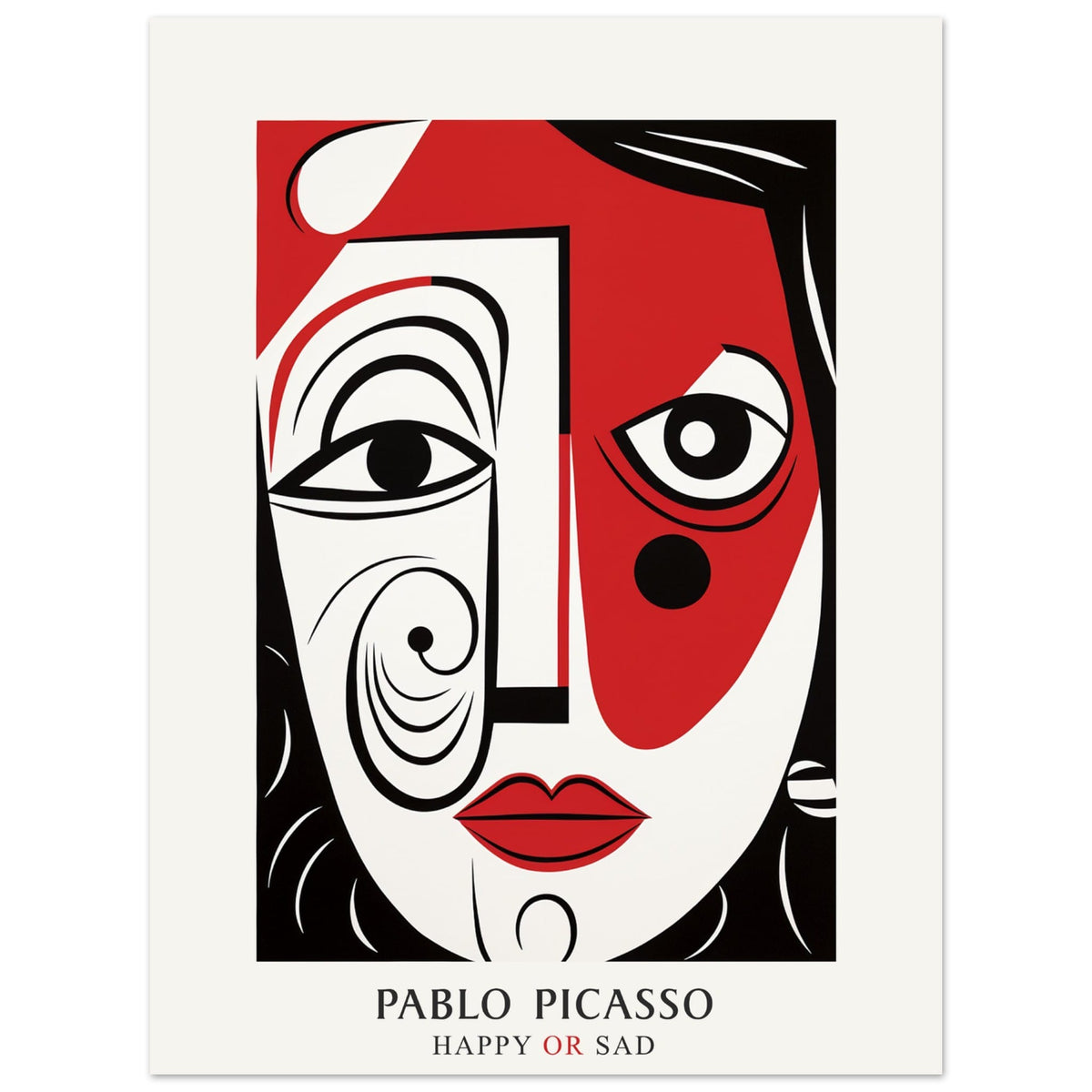 Artfulprints Poster Pablo Picasso - Happy or sad  - 30x40 cm - Rood