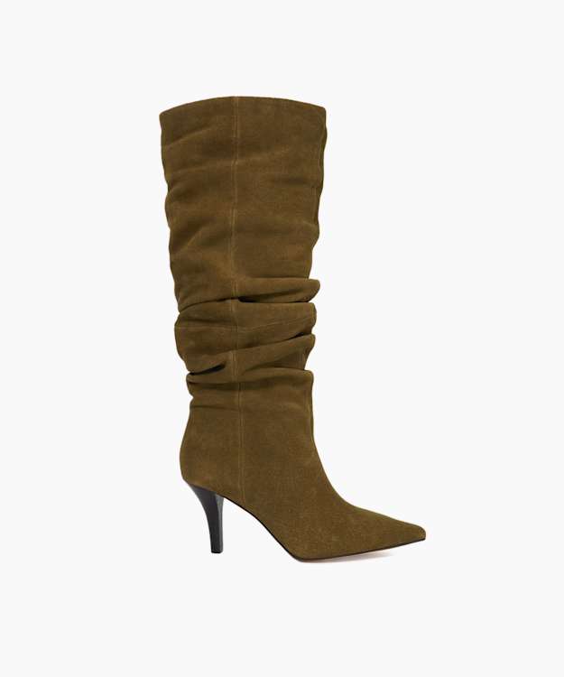 Santi Khaki - Slouchy Suede Knee High Boots