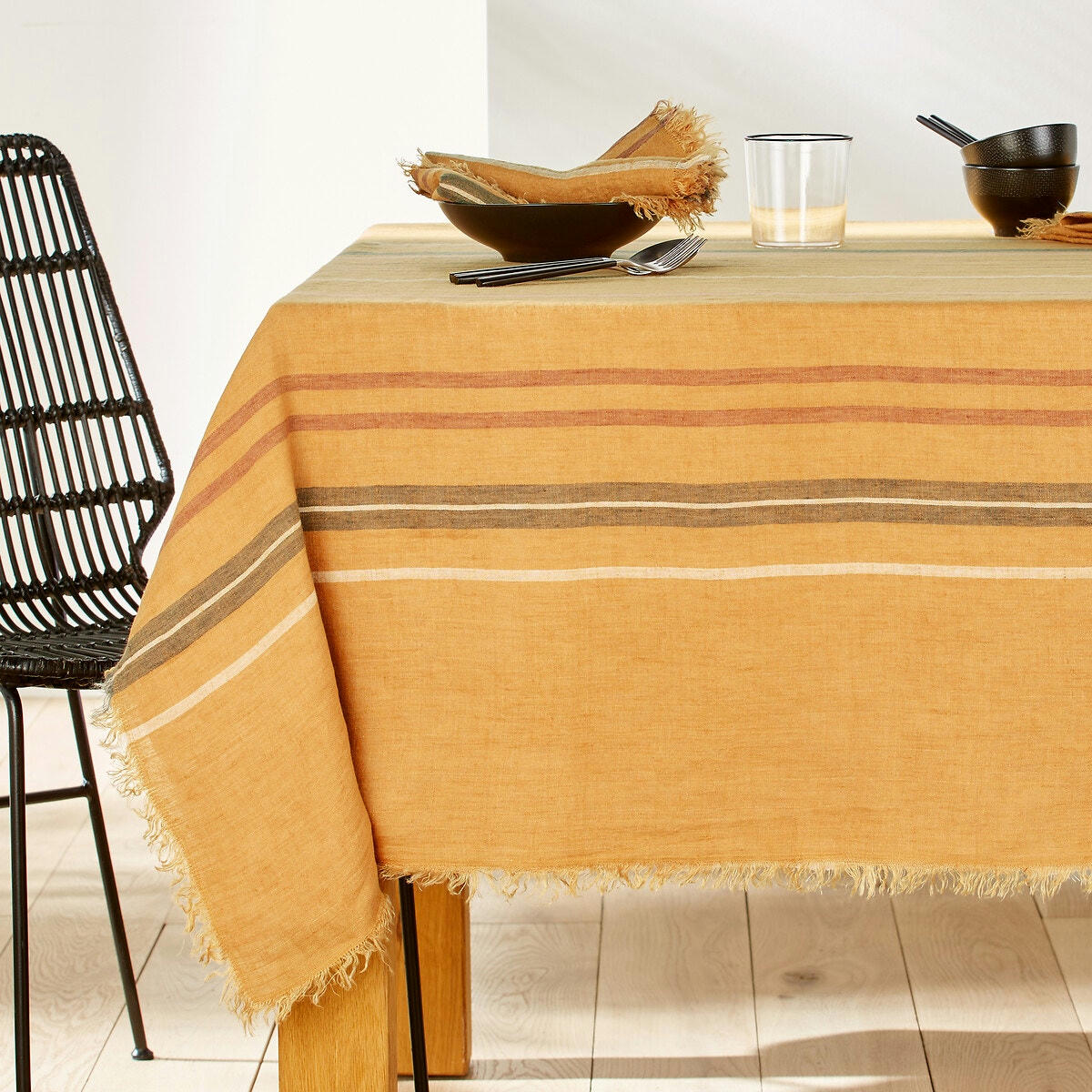 Nappe rayée tissé teint, lin lavé, Keita