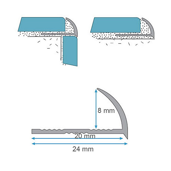 Lot de 1 CEZ Quart de rond 8 mm carrelage profilé aluminium Argent