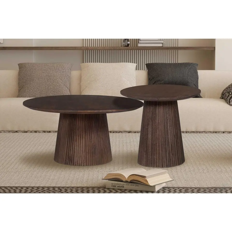 Miguel Ronde Salontafel 50cm donkerbruin - Massief Mangohout - H46 x B50 x D50cm