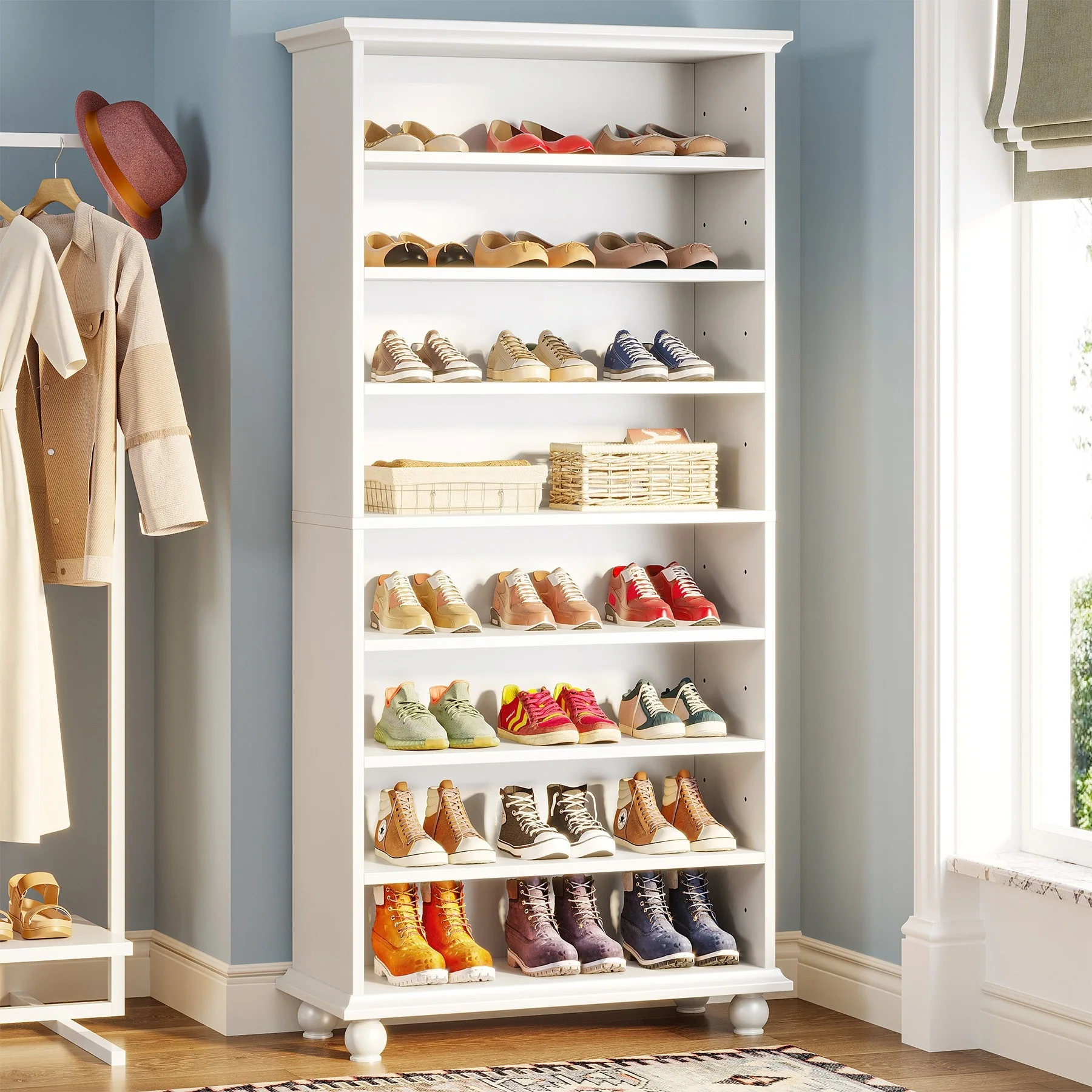9-Tier Narrow Tall Shoe Storage Cabinet with LED Lighting for Living Room