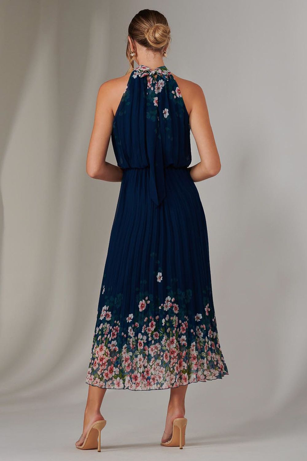 Jolie Moi Pleated Halterneck Maxi Dress