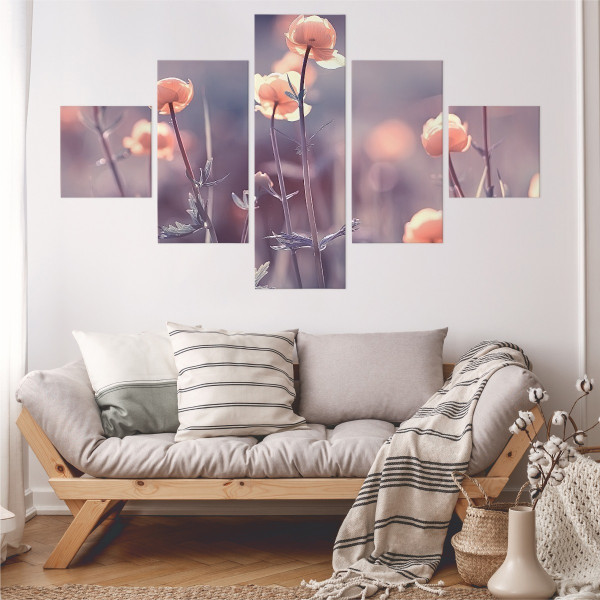 Obraz 5-Częściowy Polne KWIATY Natura 3D 150x90cm