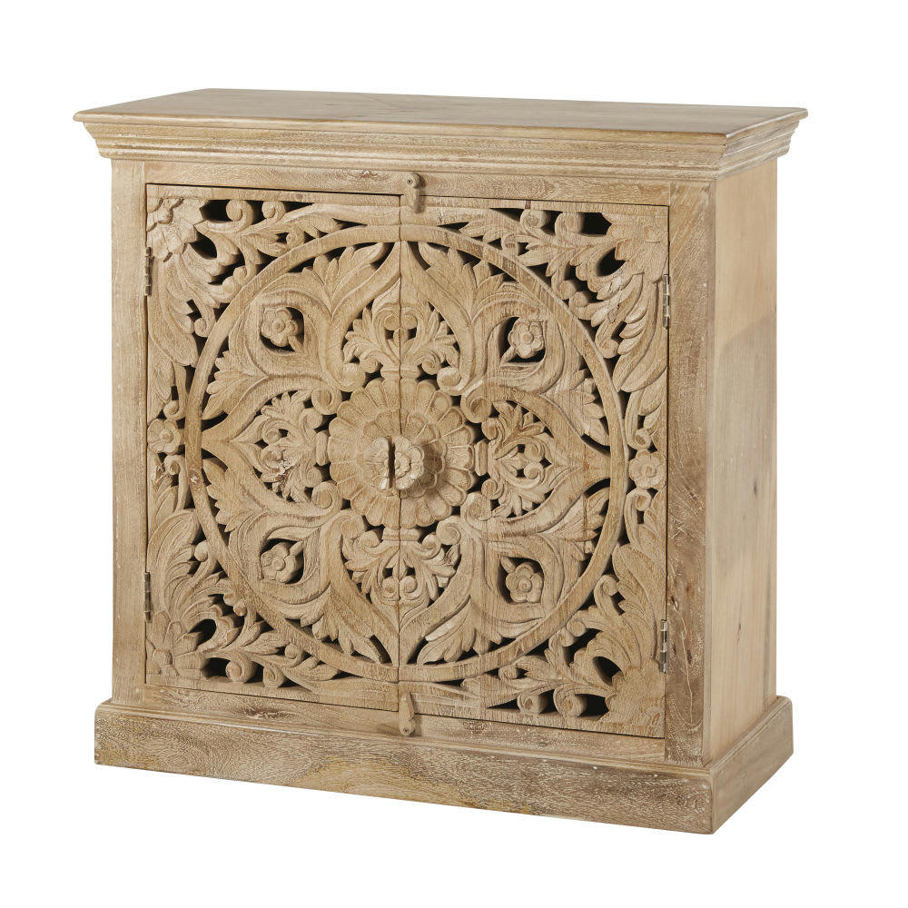 Himalaya - Buffet 2 portes en bois de manguier massif sculpté