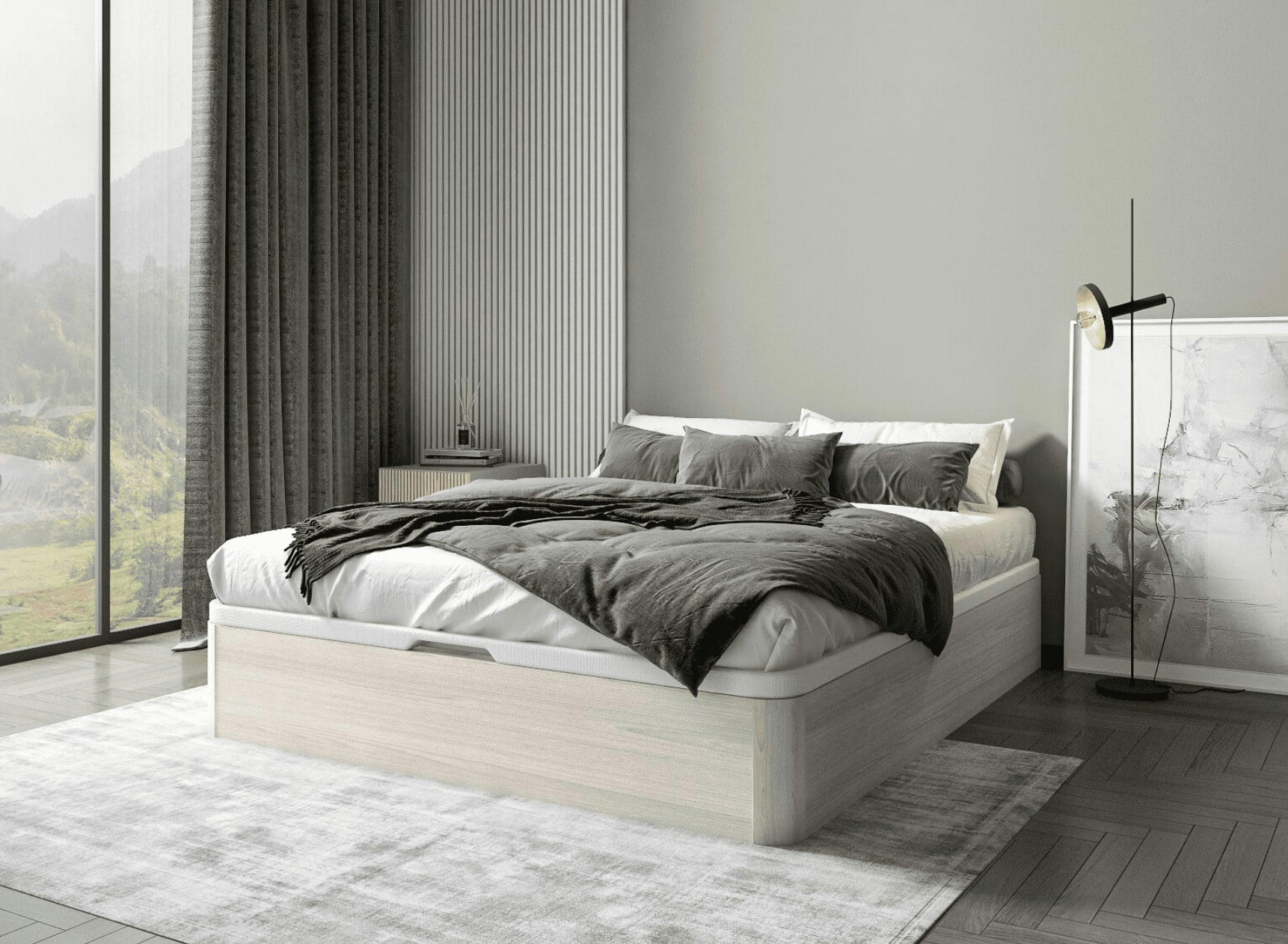BASTIA - Lit coffre en bois 160x200 Chêne Blanchi