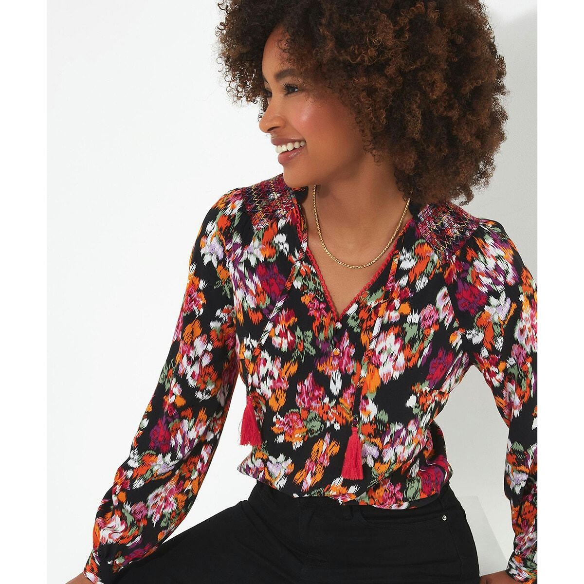 Blouse fleurie à manches longues