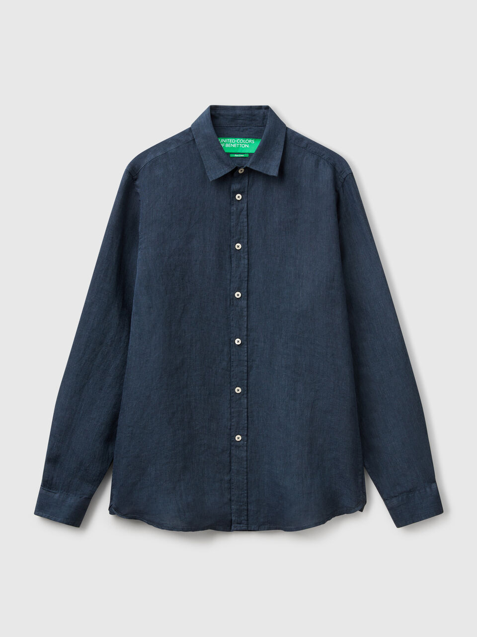 Midnight blue patterned shirt in pure linen
