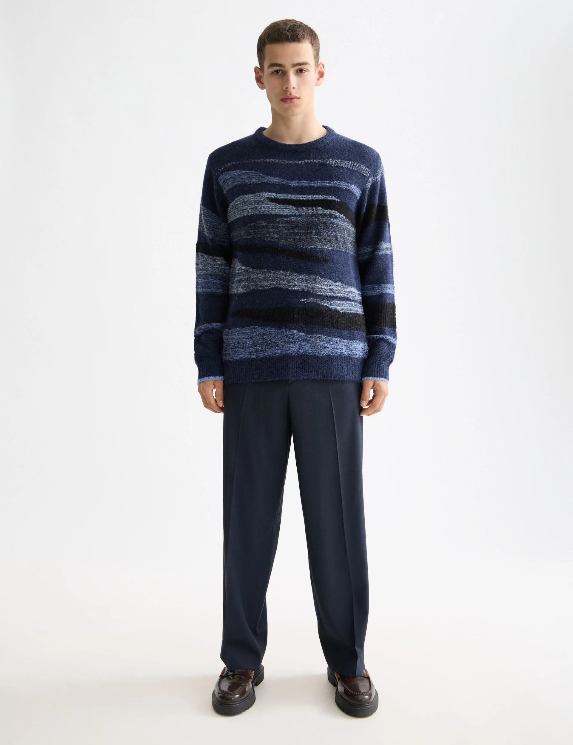 Fluffy alpaca wool blend crew neck