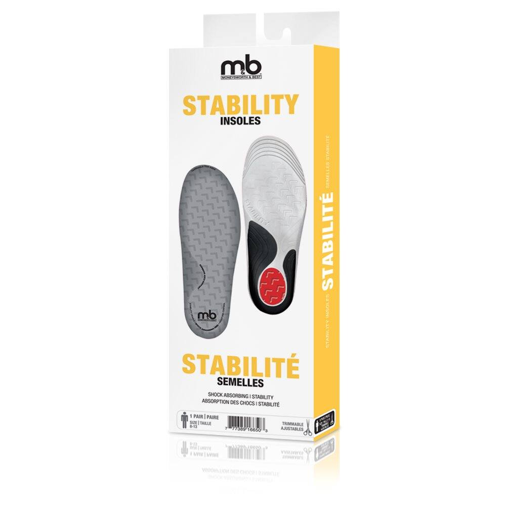 Moneysworth & Best Men's Stability Insoles for Arch Support, Durable Cushioning Rubber, 1-pr