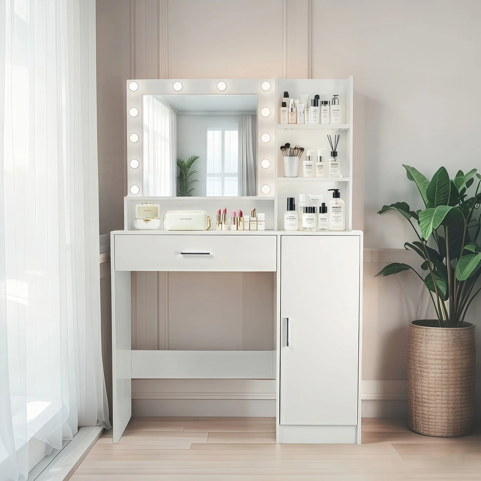 Vanity Desk with Mirror and Lights
