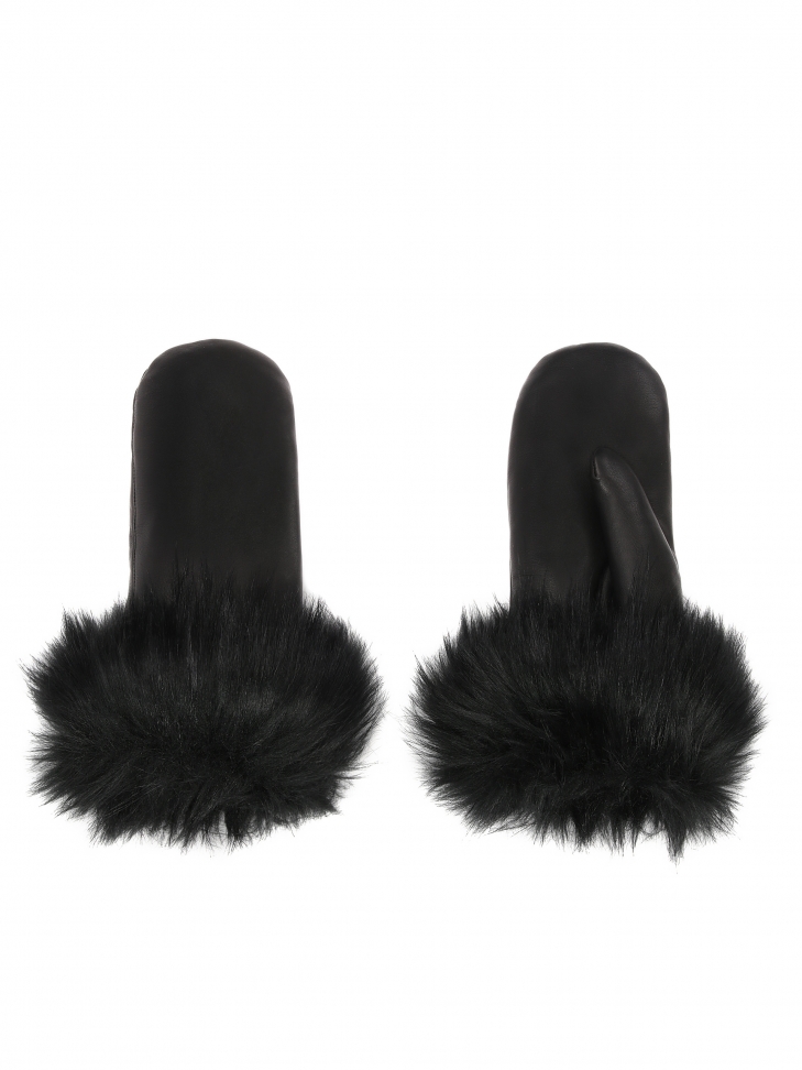 Elegant women's leather gloves finished with synthetic fur