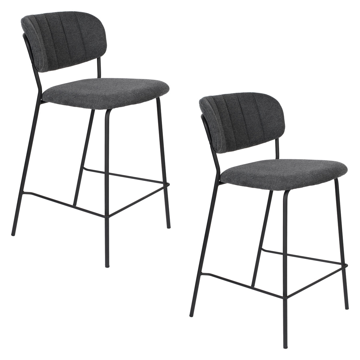 Housecraft Living Jolien Barkrukken rugleuning 65 cm Zwart/ Donkergrijs - Set van 2
