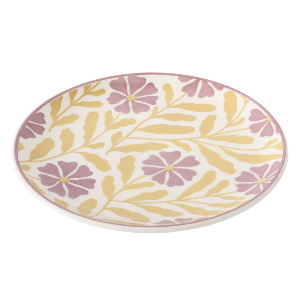 Assiette à dessert ronde Berthie céramique motif végétal vert et blanc Ø19,5cm