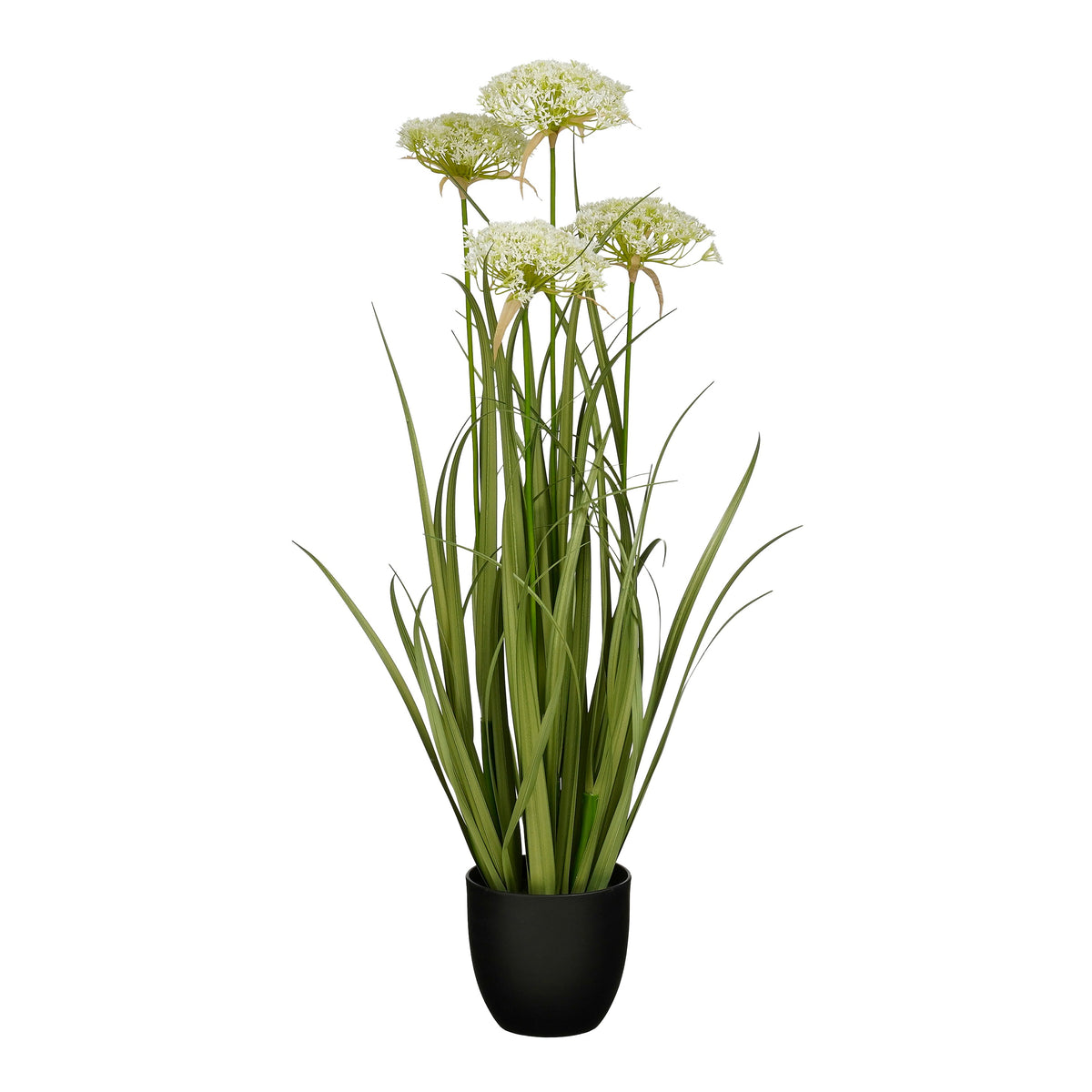 Mica Decorations Engelwortel – Kunstgras in Pot – Realistische Nepplant Woondecoratie – Kunstplanten voor Binnen en Buiten – H90 x Ø25 cm – Groen, Wit