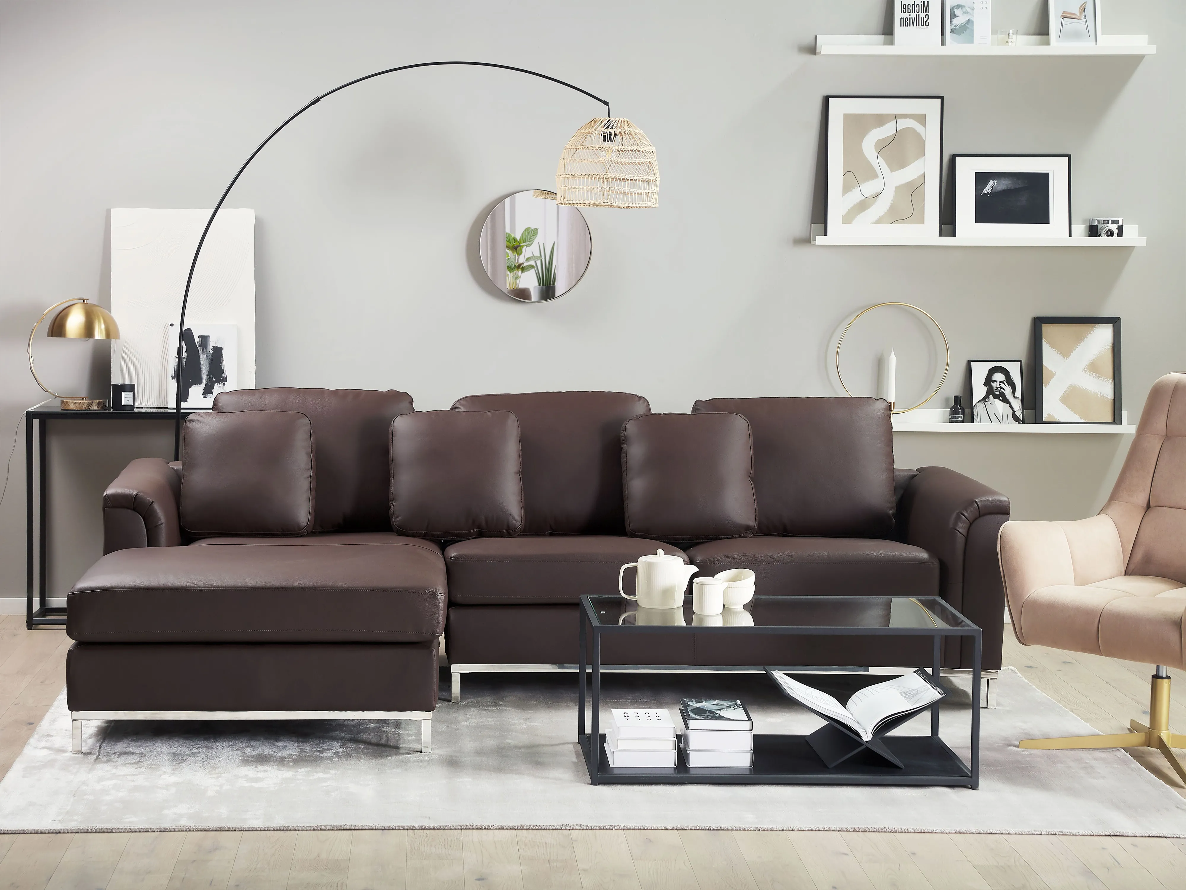Corner Sofa 4 Seater OSLO Leather Brown Right Hand