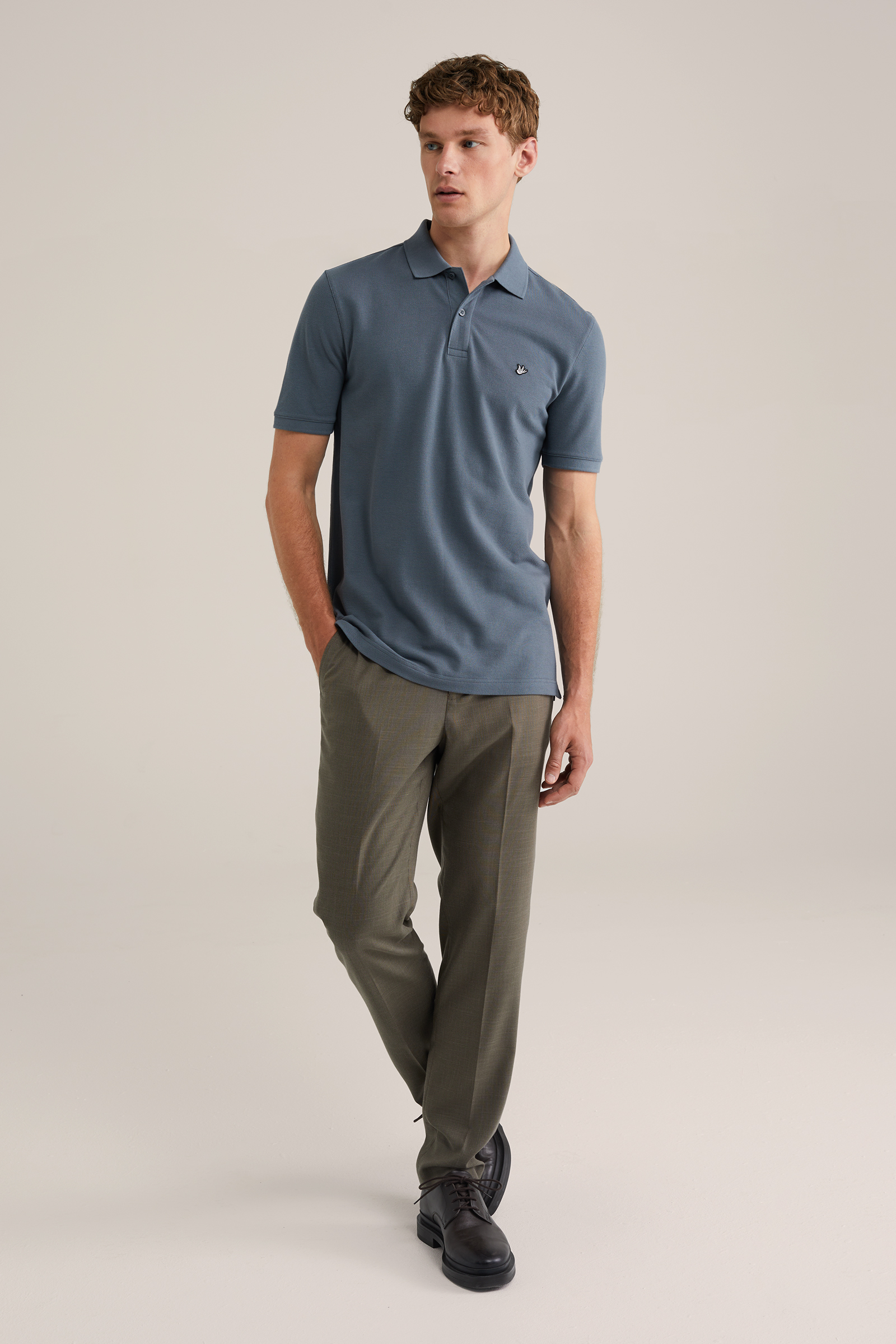 Heren Slim fit polo met structuur en embroidery