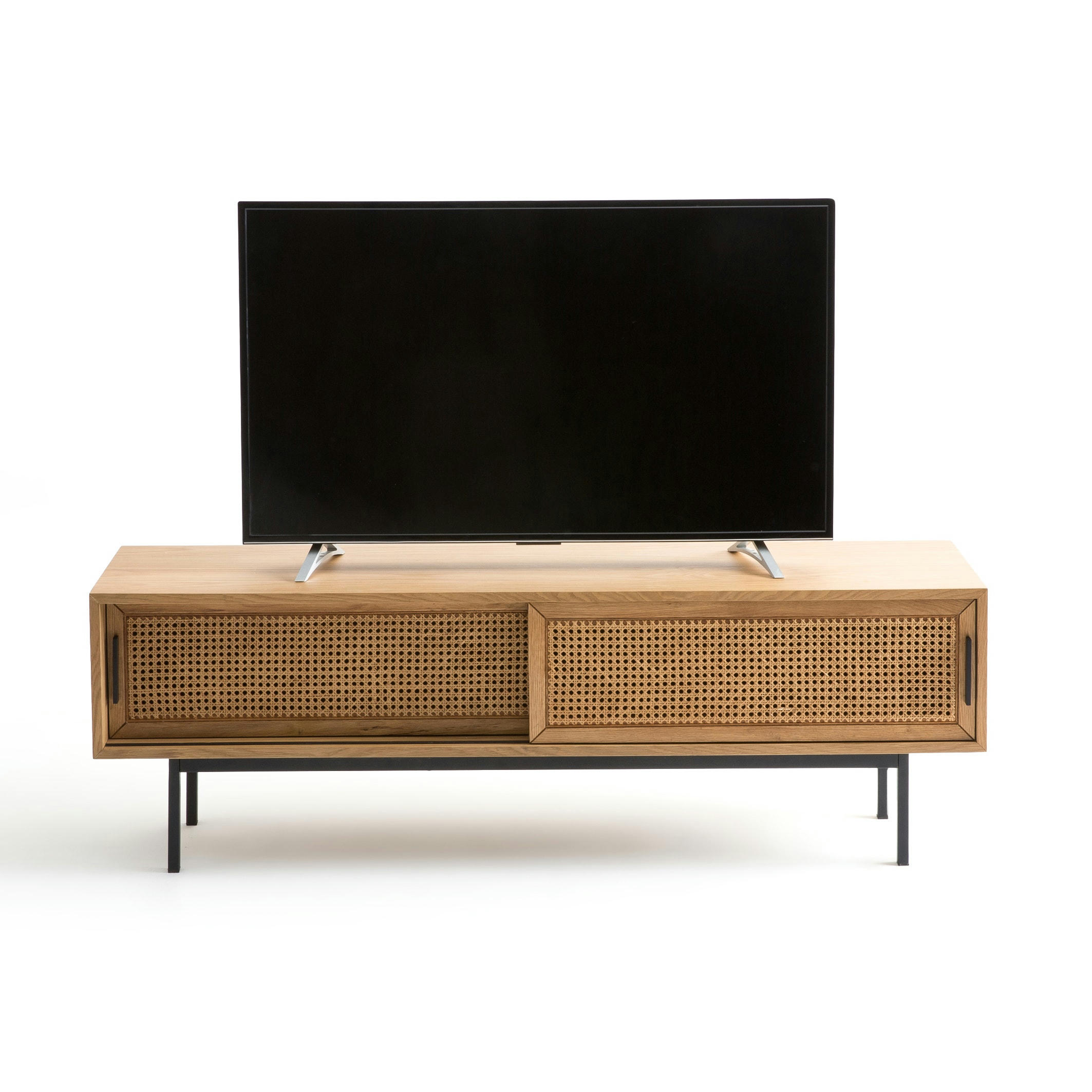 Meuble TV chêne et cannage 160 cm, Waska