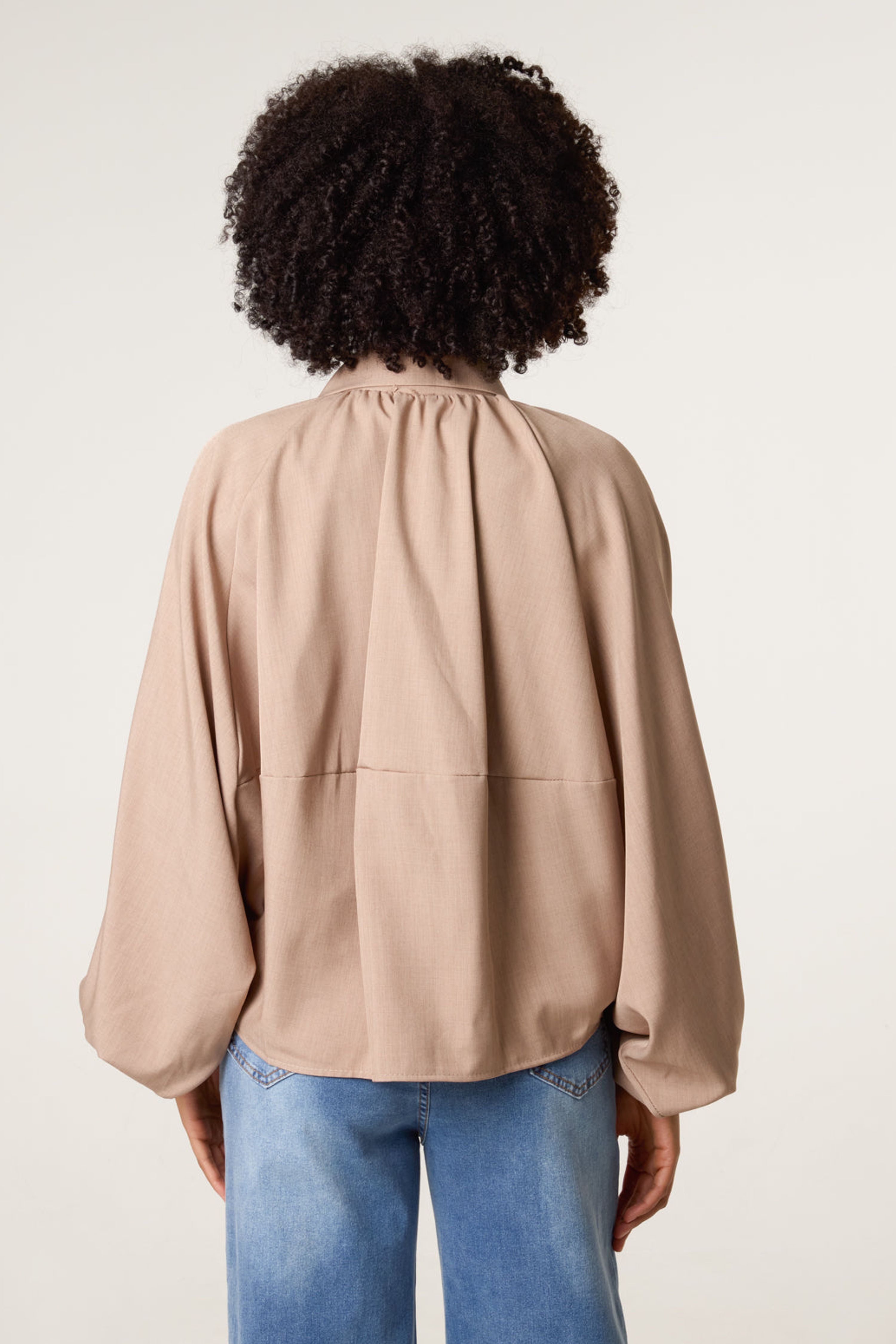 Blue Vanilla Light Brown Drape Puffball Zipper Jacket