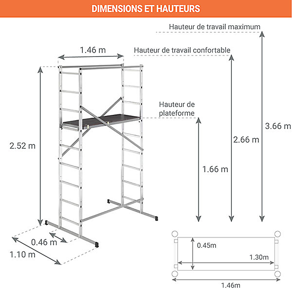 Echafaudage domestique : Hauteur de travail max 3.66m   Télémètre laser STANLEY - 9474-901-LASER