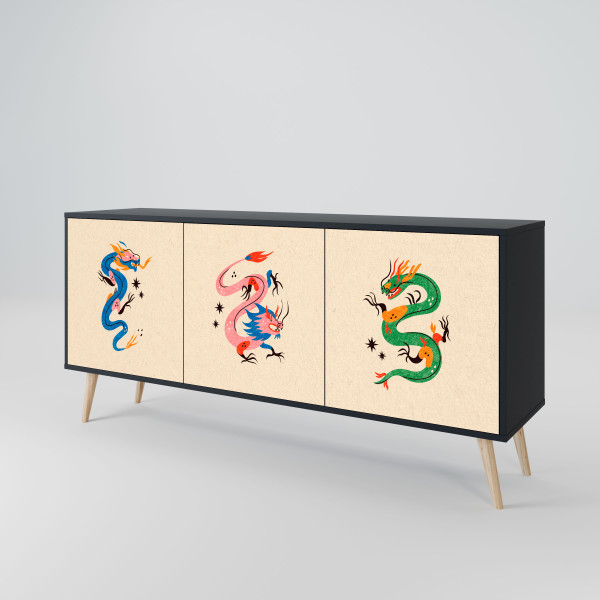 MYTHOLOGICAL CREATURES Komoda 3 drzwi Czarna-Bukowa skośna
