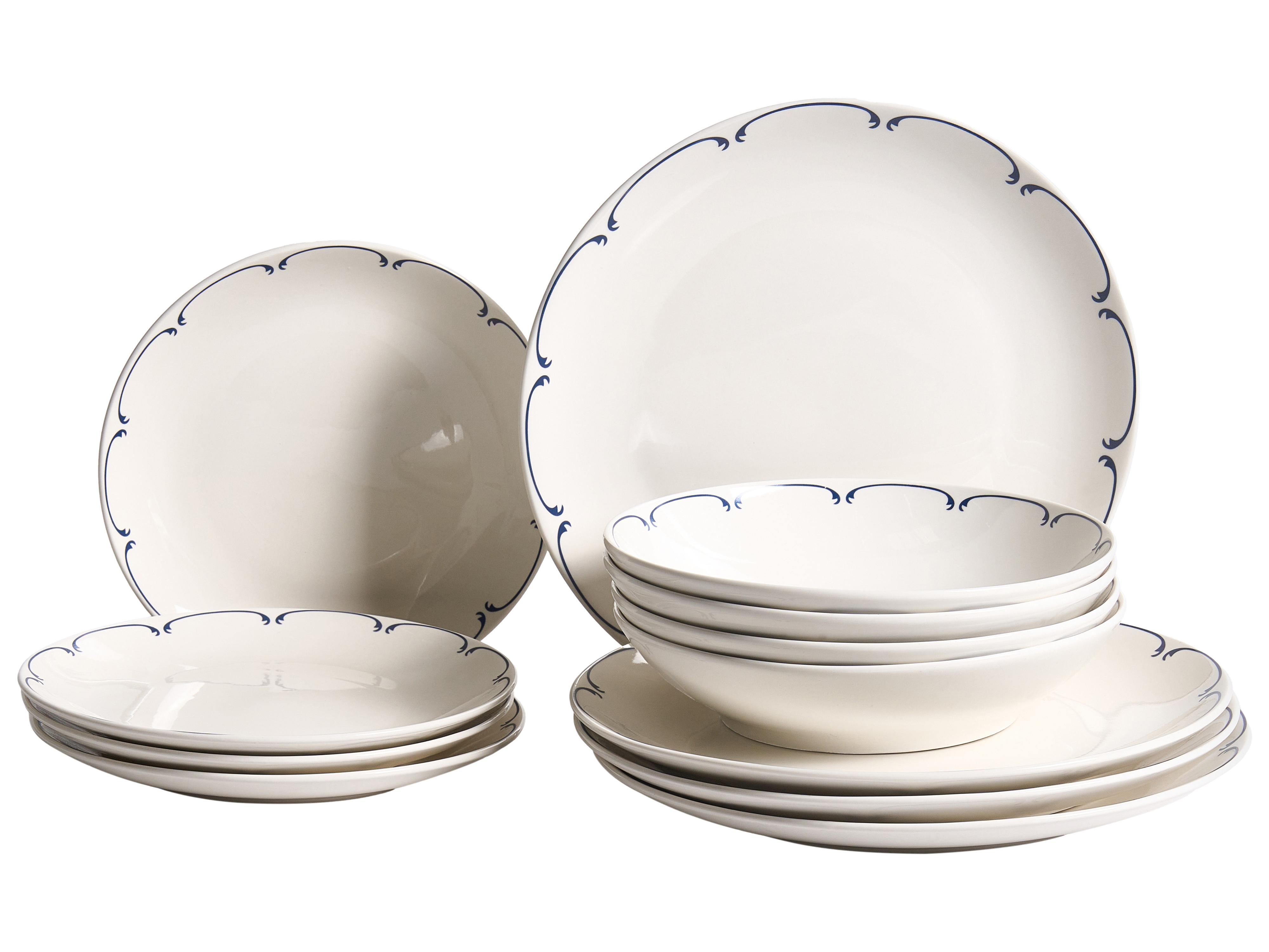 Set of 12 Dinnerware CHAROLI Porcelain White/ Blue