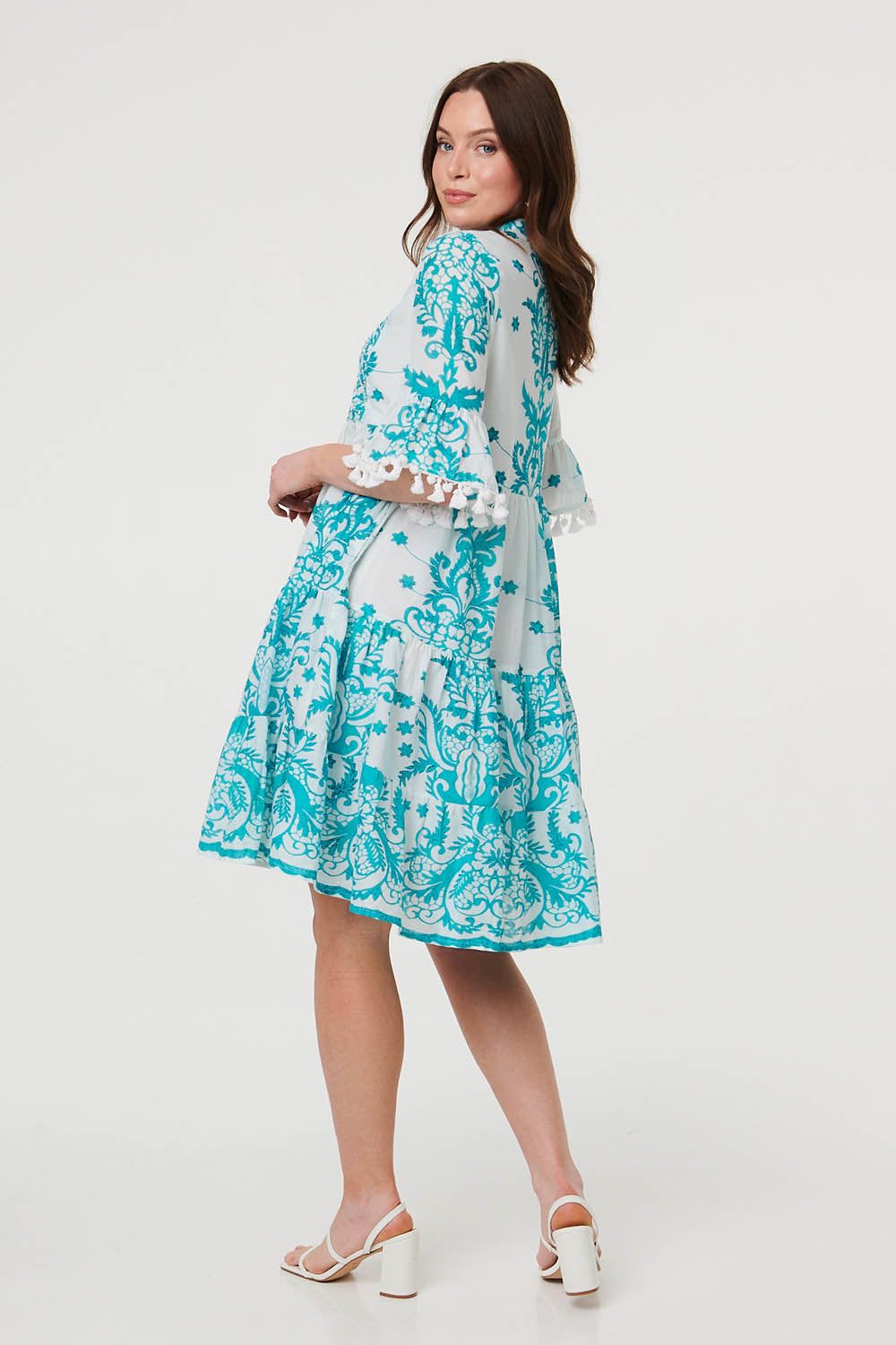 Izabel London Printed Tassel Sleeve Knee Length Dress