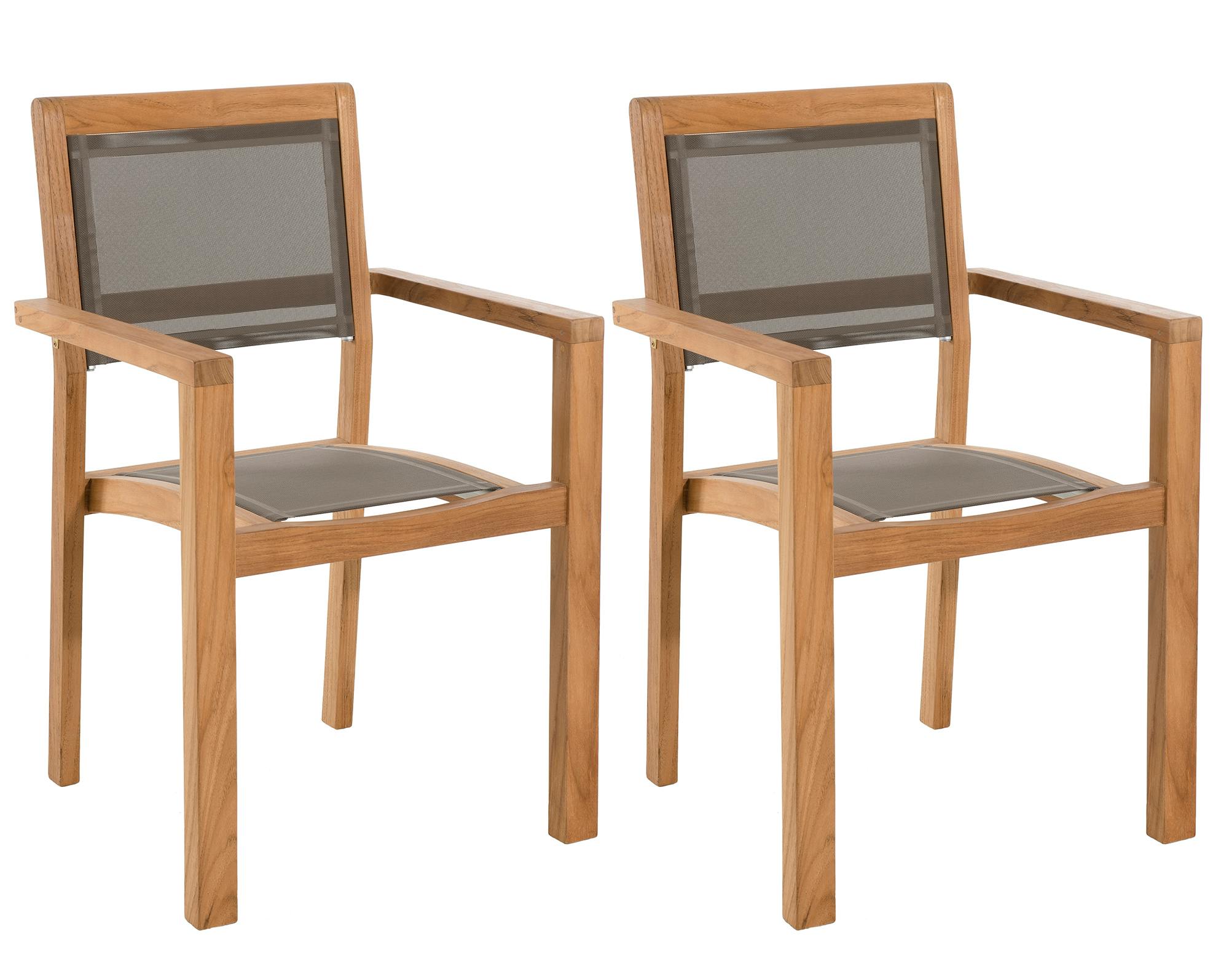 Fauteuil de jardin en teck et textilène taupe (lot de 2) SUMMER