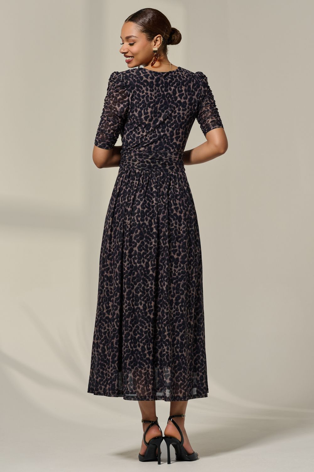 Jolie Moi Ruched Sleeve Mesh Dress