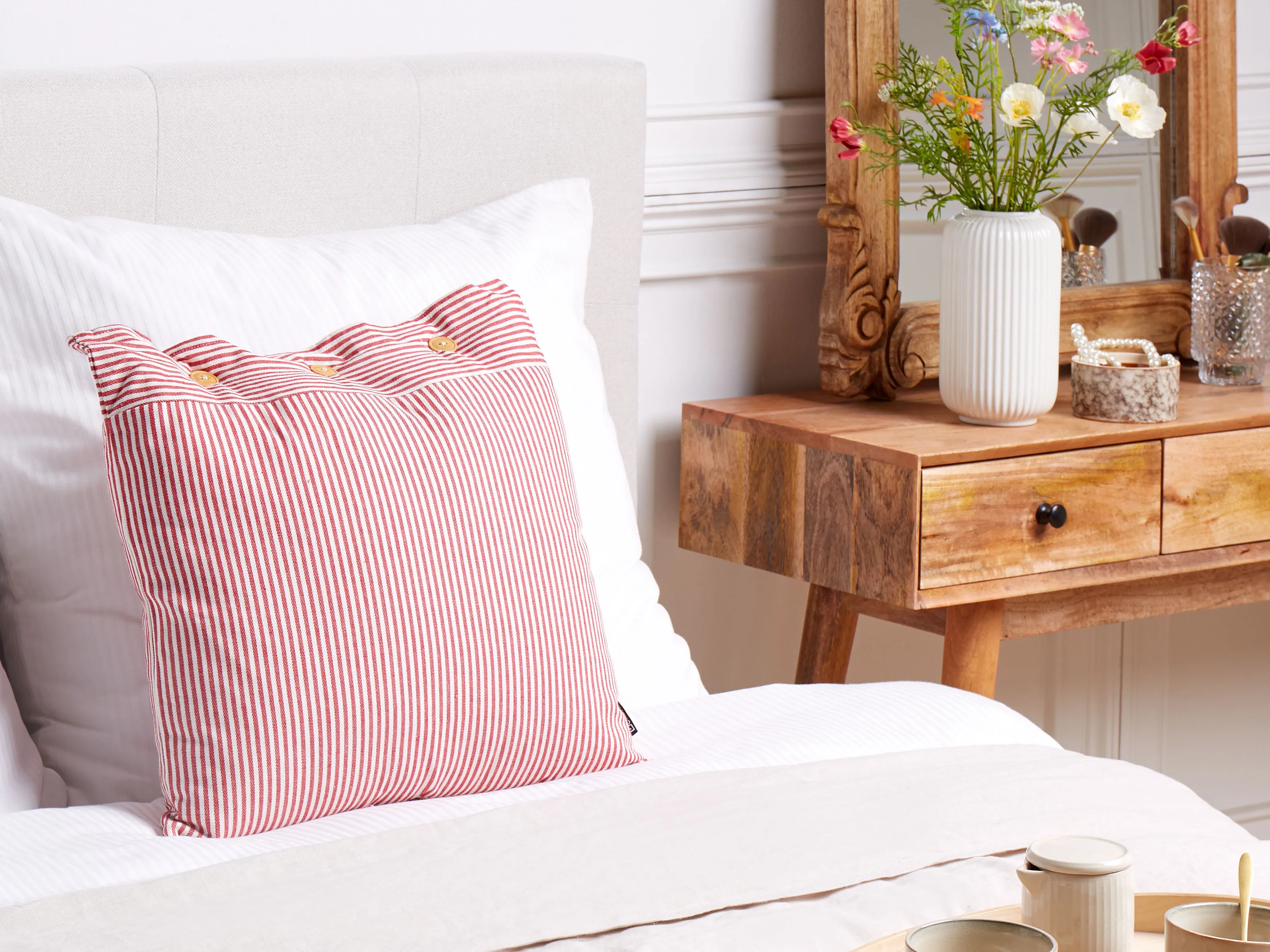 Throw Cushion AALITA Cotton 45 x 45 cm Red Striped