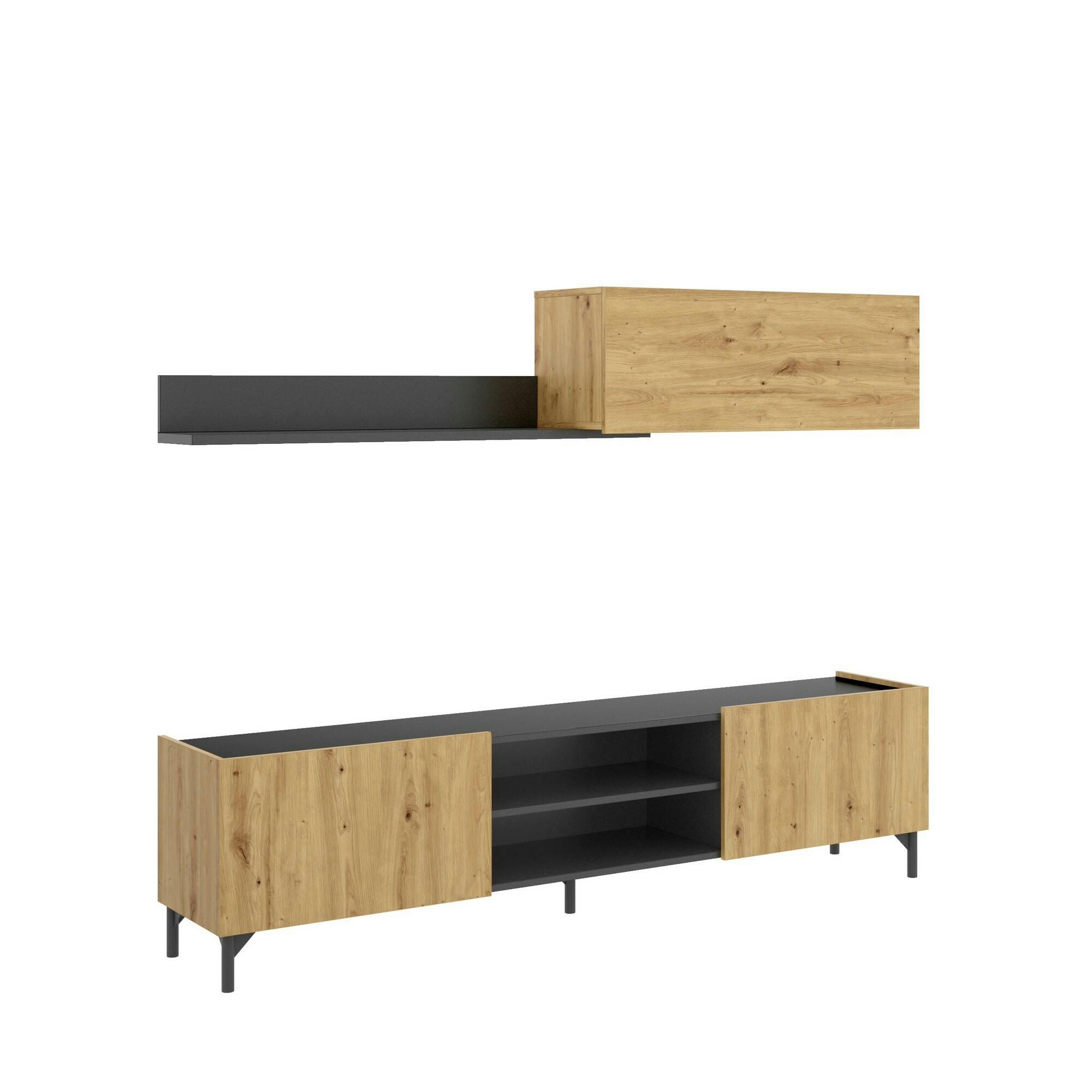 DFUSE - Mur de rangement effet bois chêne et anthracite