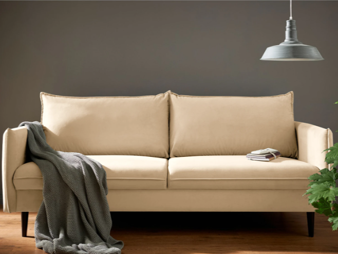 Ropez Juli sofa 3 osobowa wysokie nogi tkanina plusz beż