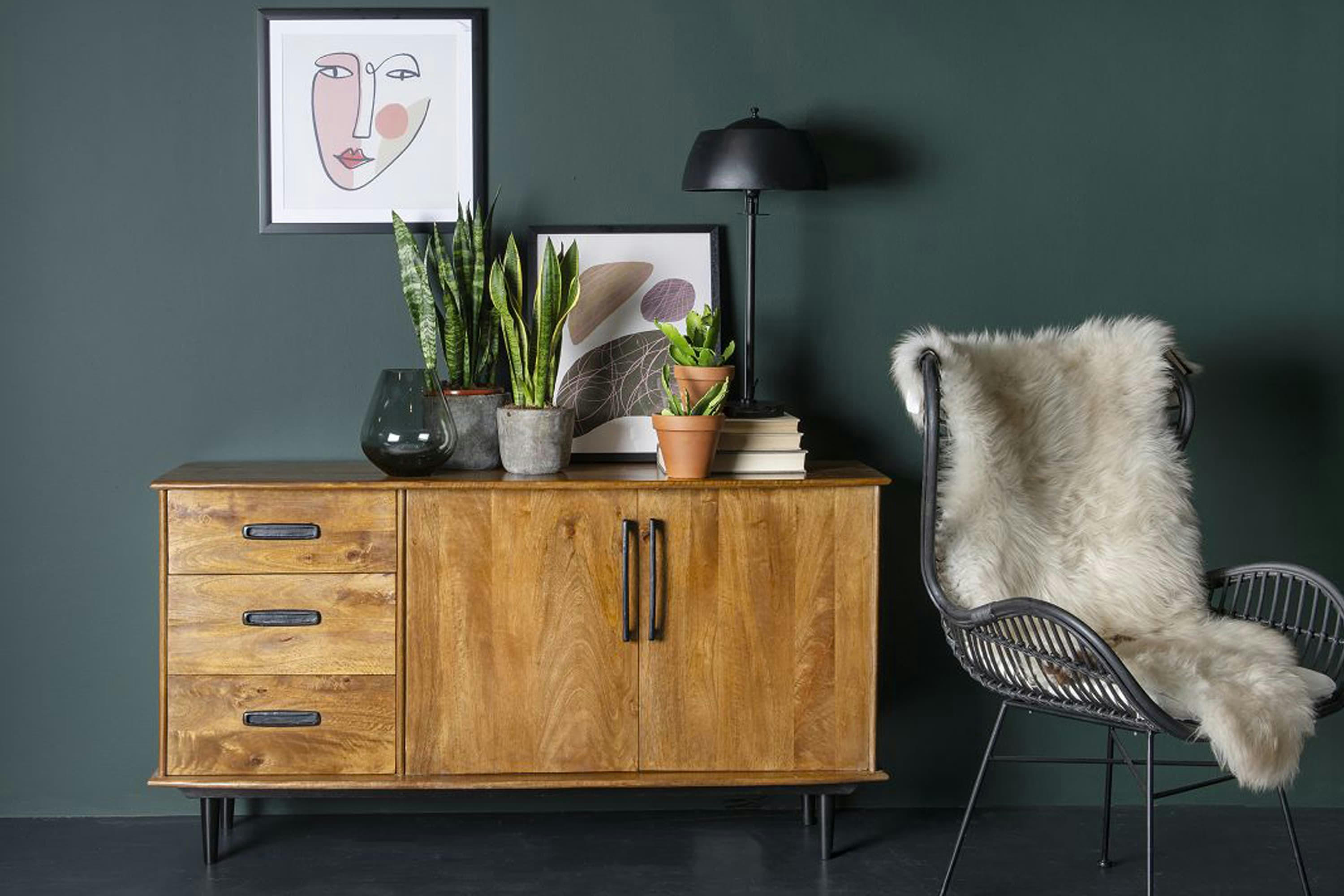 GEDEON - GEDEON-Buffet vintage 2 portes 3 tiroirs en bois de Manguier massif