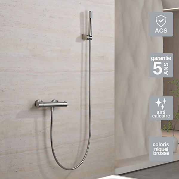 Mitigeur de Douche Thermostatique Anti-Calcaire en Niquel Brossé IMEX MONZA BTM039-5NQ