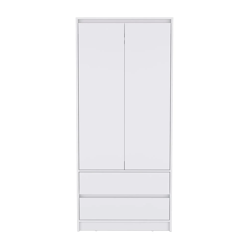 20.47 Modern Double-door Armoire with Hanging Rod and Two Drawers for Bedroom