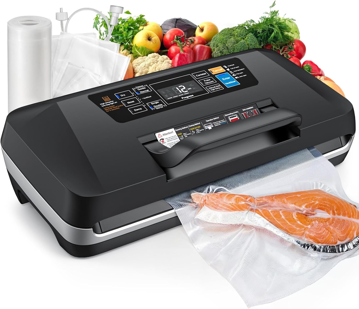 Commercial 95kPa Food Vacuum Sealer Machine | Automatic 10-in-1 Food Sealer for Sous Vide, Meal Prep & Storage | Powerful 230W Motor, Double Heat Seal, Built-in Cutter & Starter Kit
