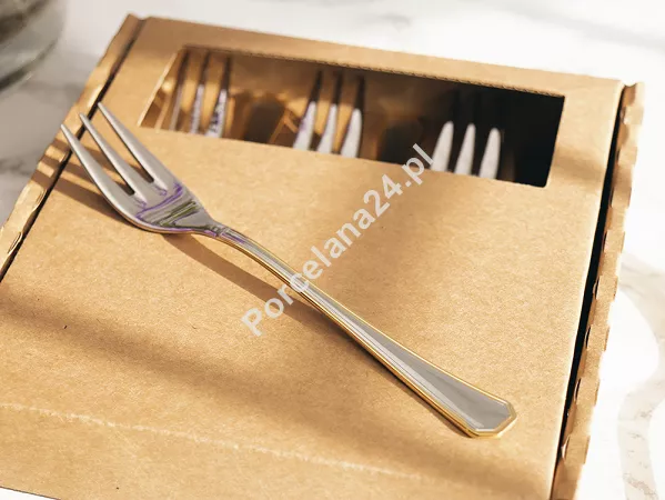 Komplet 6 widelczyków do ciasta 15,9 cm Pintinox 1929 - America (2.5 mm) złocony GIFT BOX