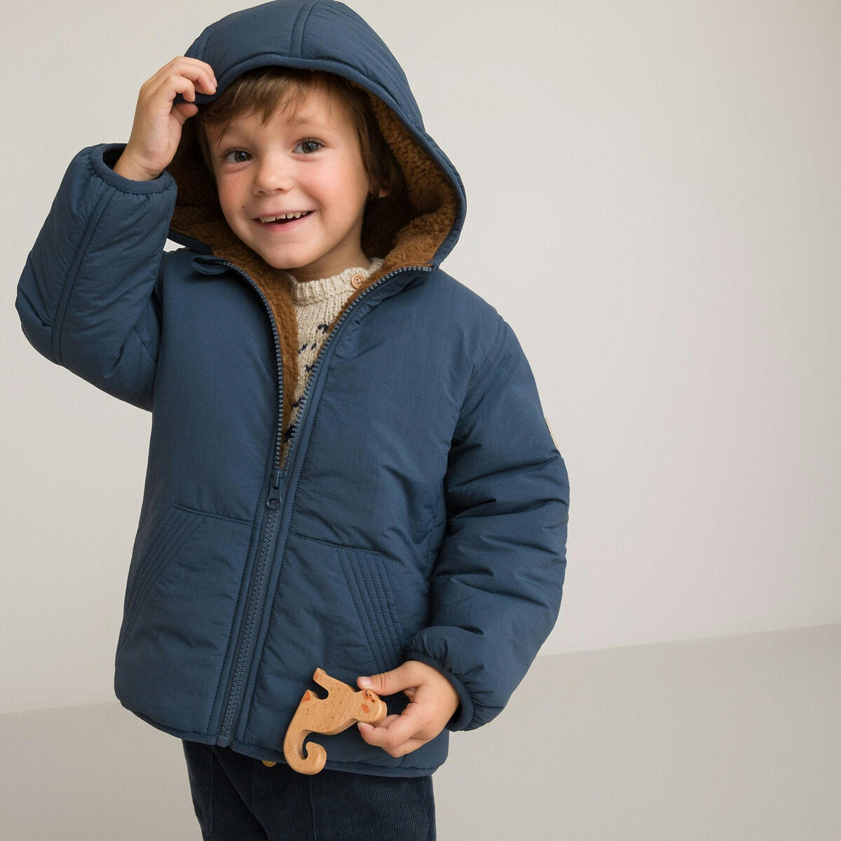Blouson chaud à capuche, doublé maille peluche