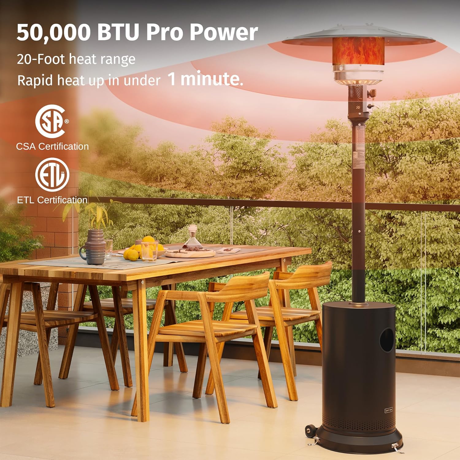 EAST OAK 50 000 BTU Patio Heater for Outdoor Use With Round Table Design  Double-Layer Stainless Steel Burner and Wheels  Outdoor Patio Heater for Home and Commercial  Bronze  31.9 x 31.9 x 86.6