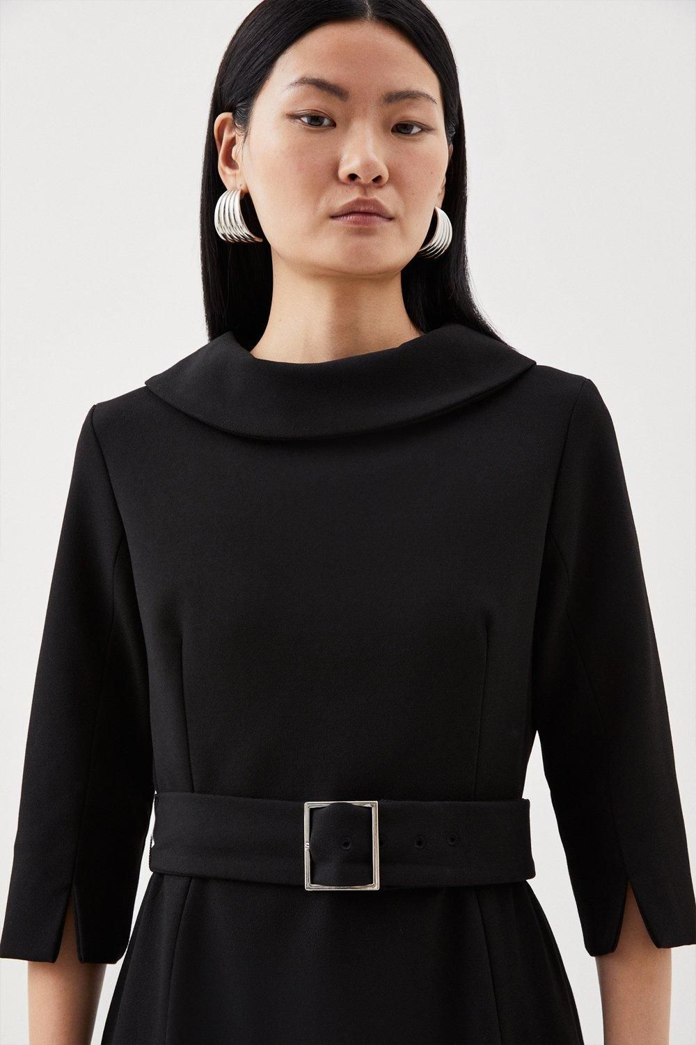 KarenMillen Tailored Structured Crepe Roll Neck Pencil Midi Dress