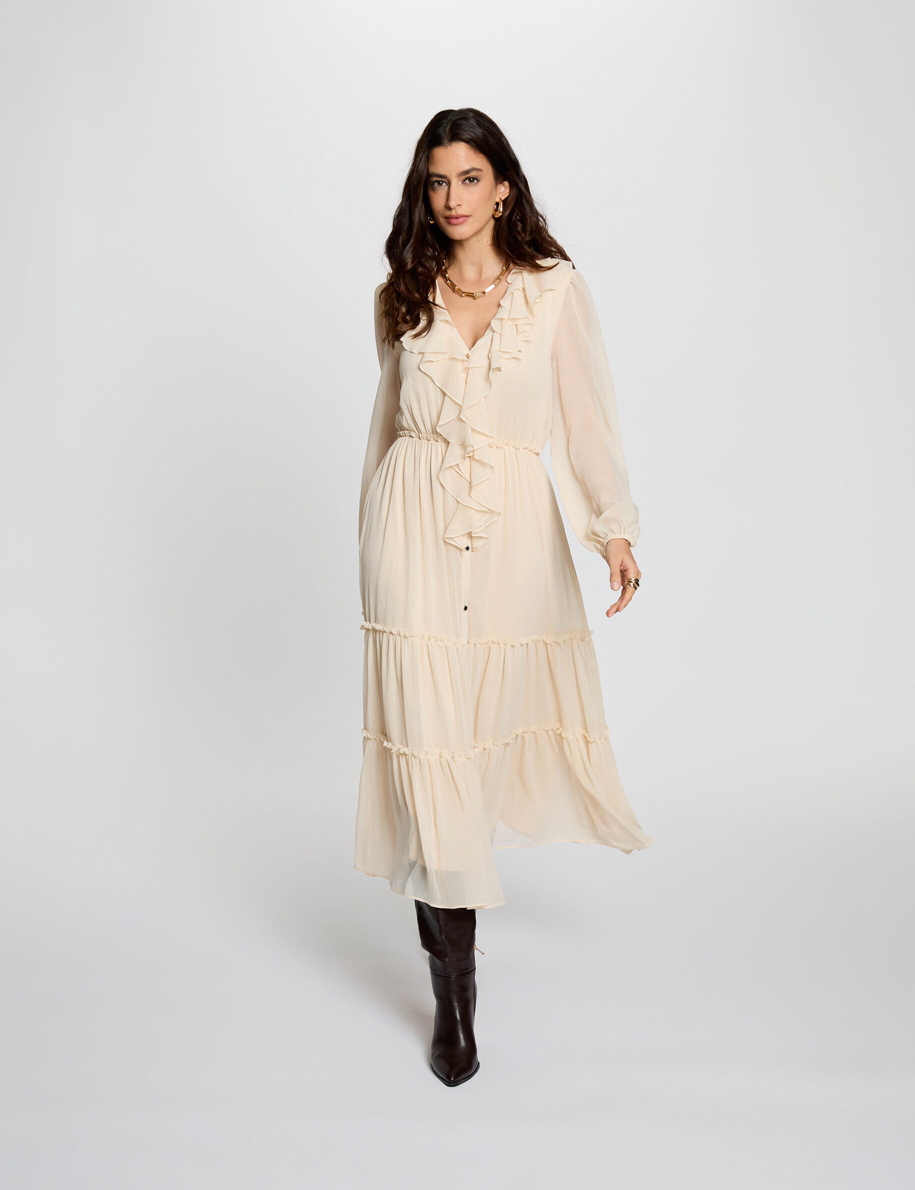 Flowy Long Dress Cream Women