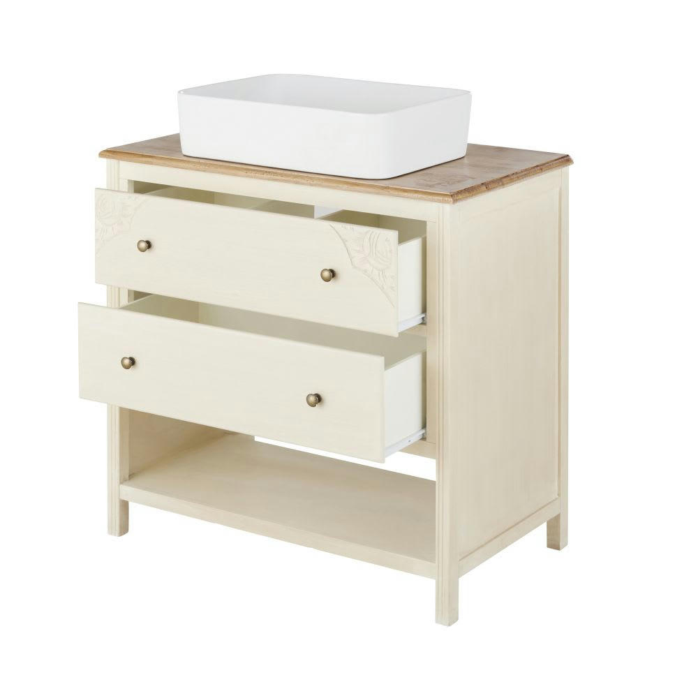 Aimée - Meuble vasque de salle de bains 2 tiroirs blanc cassé