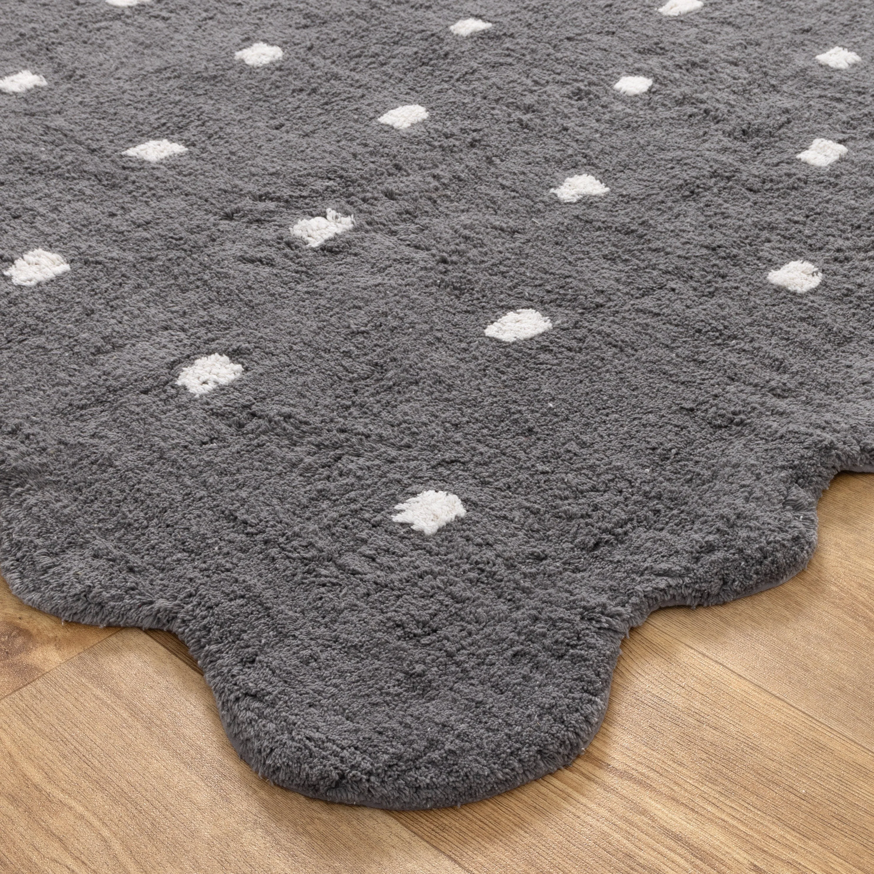 Mellow Rectangle Scalloped Kids Rug Grey: New Arrival