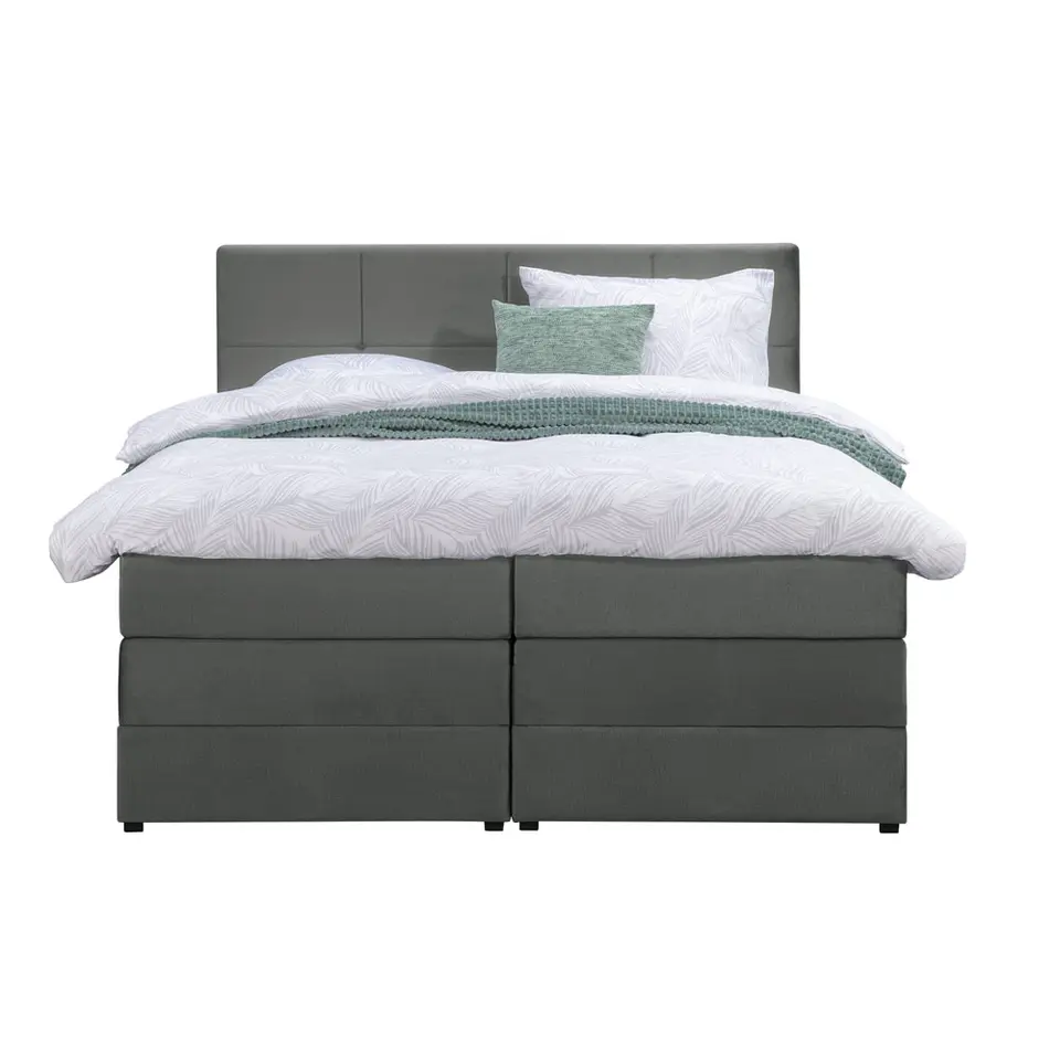 Boxspring met opbergruimte Liv geblokt - grijs - 180x200 cm