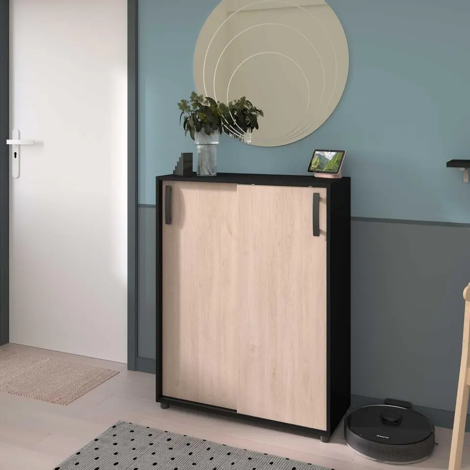 Bijzetkastje Celestia met 2 schuifdeuren - eikdecor/zwart