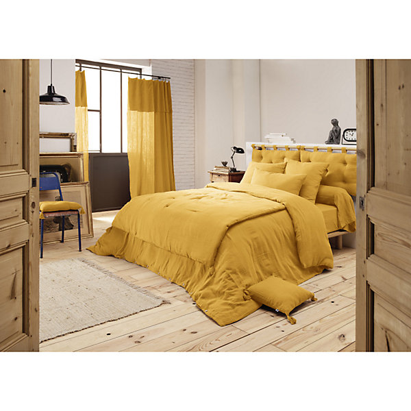 Lot 2 taies d'oreillers 60x60 cm double gaze de coton jaune - PEPA 1